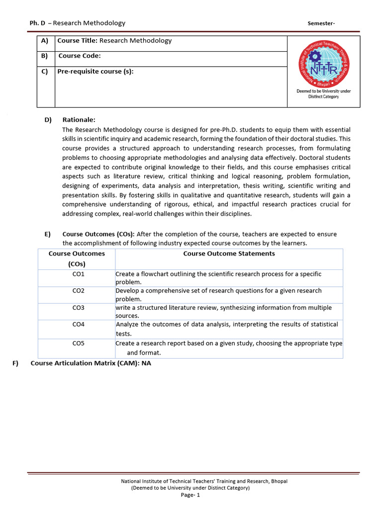 PhD Research Methodology Course Overview | PDF | Statistics | Methodology