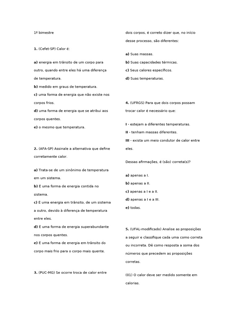 Questões de Calor e Temperatura | PDF | Celsius | Fahrenheit