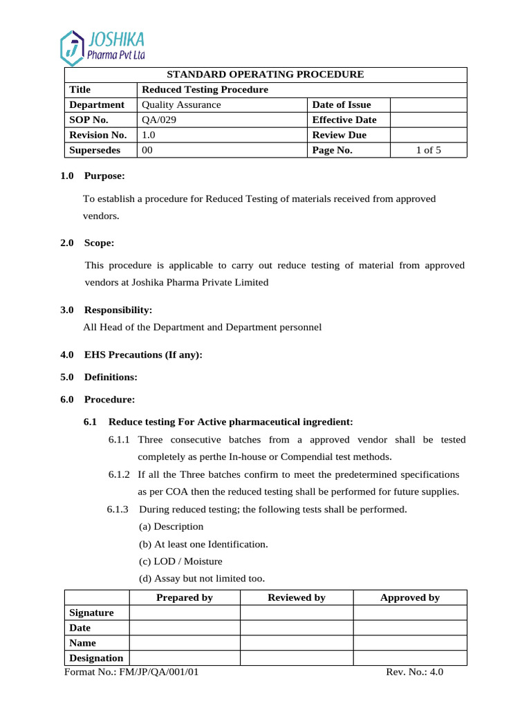 Redused Testing Procedure | PDF
