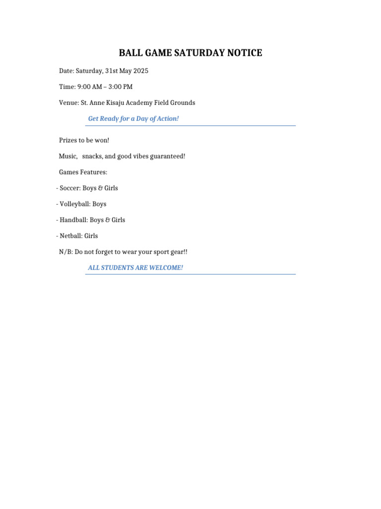 Ball Game Notice and Programme | PDF