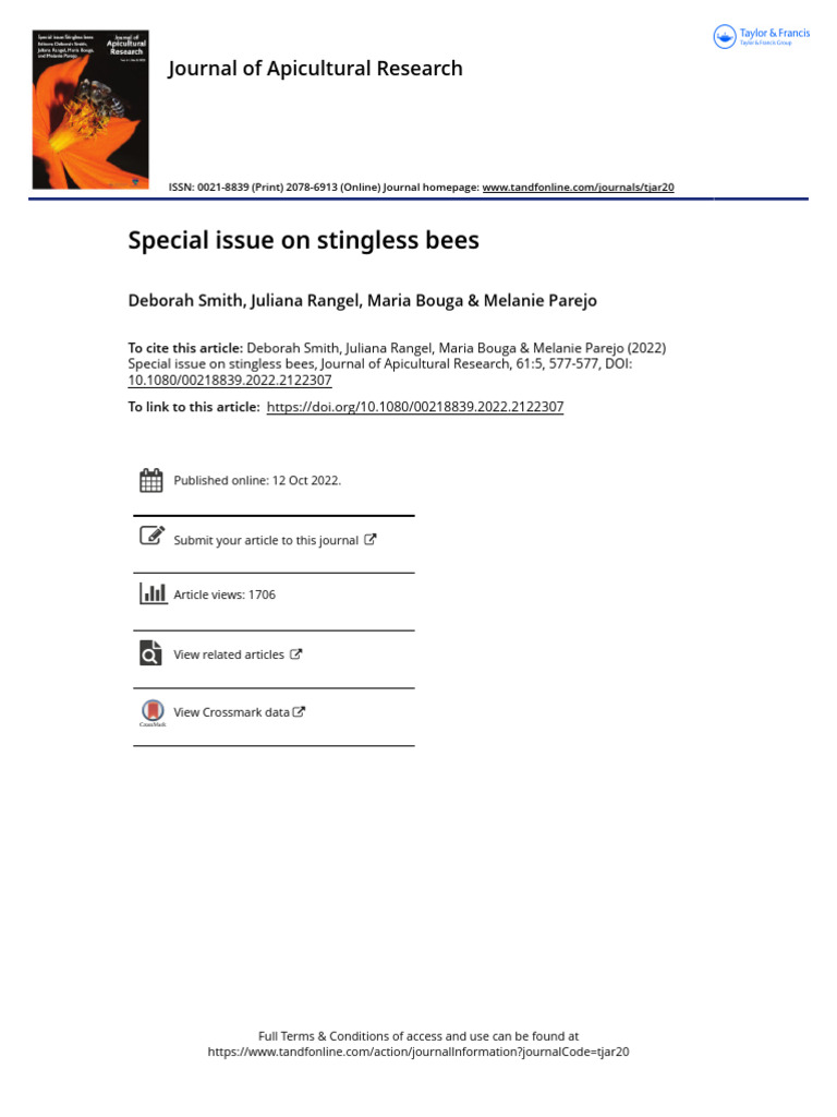 Special Issue on Stingless Bees Research | PDF | Bees | Beekeeping