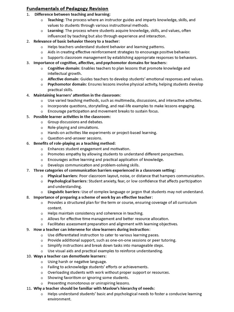 Fundamentals of Pedagogy Overview | PDF | Learning | Learning Theory ...