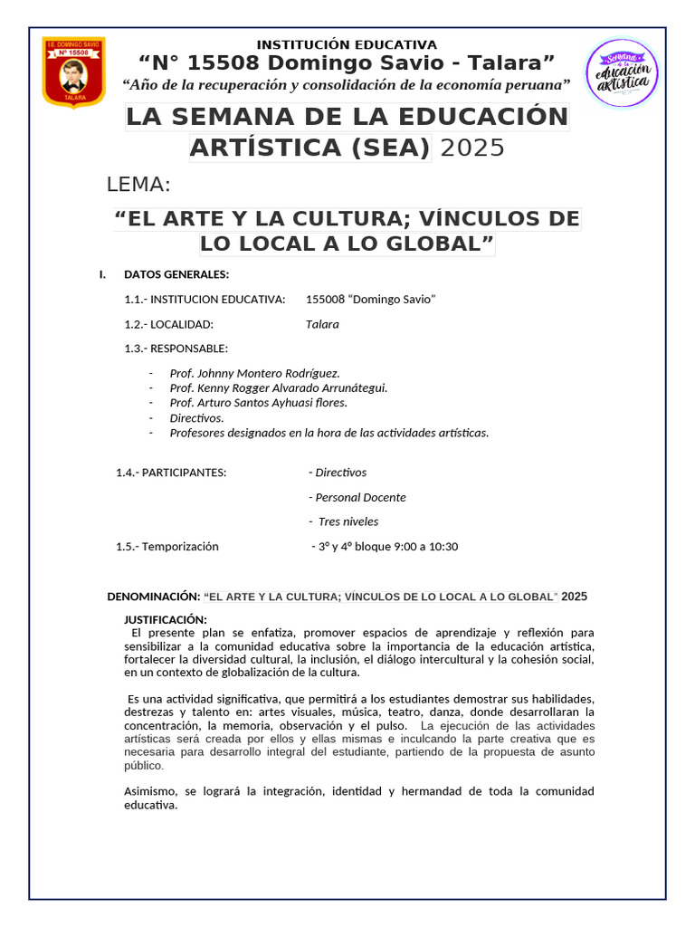 Semana de la Educación Artística 2025 | PDF | Educación en artes ...