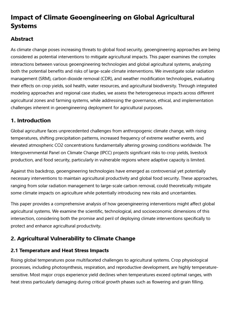 Impact of Climate Geoengineering On Global Agricultural Systems | PDF ...