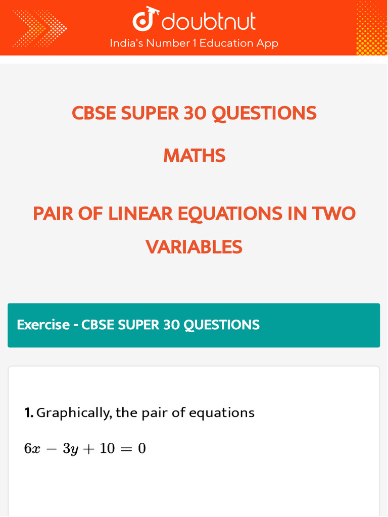Cbse Super 30 Questions Class 10 Maths Pair of Linear Equations in Two ...