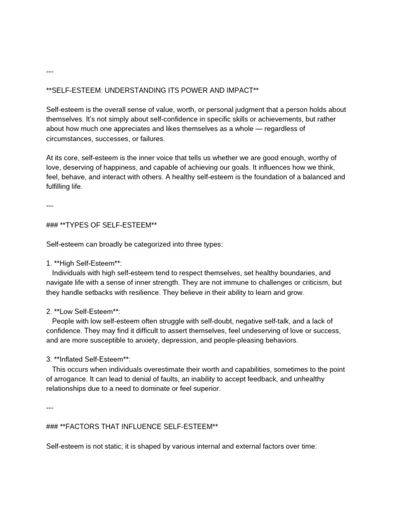 Factors Influencing Self-Esteem | PDF | Self Esteem | Psychological ...
