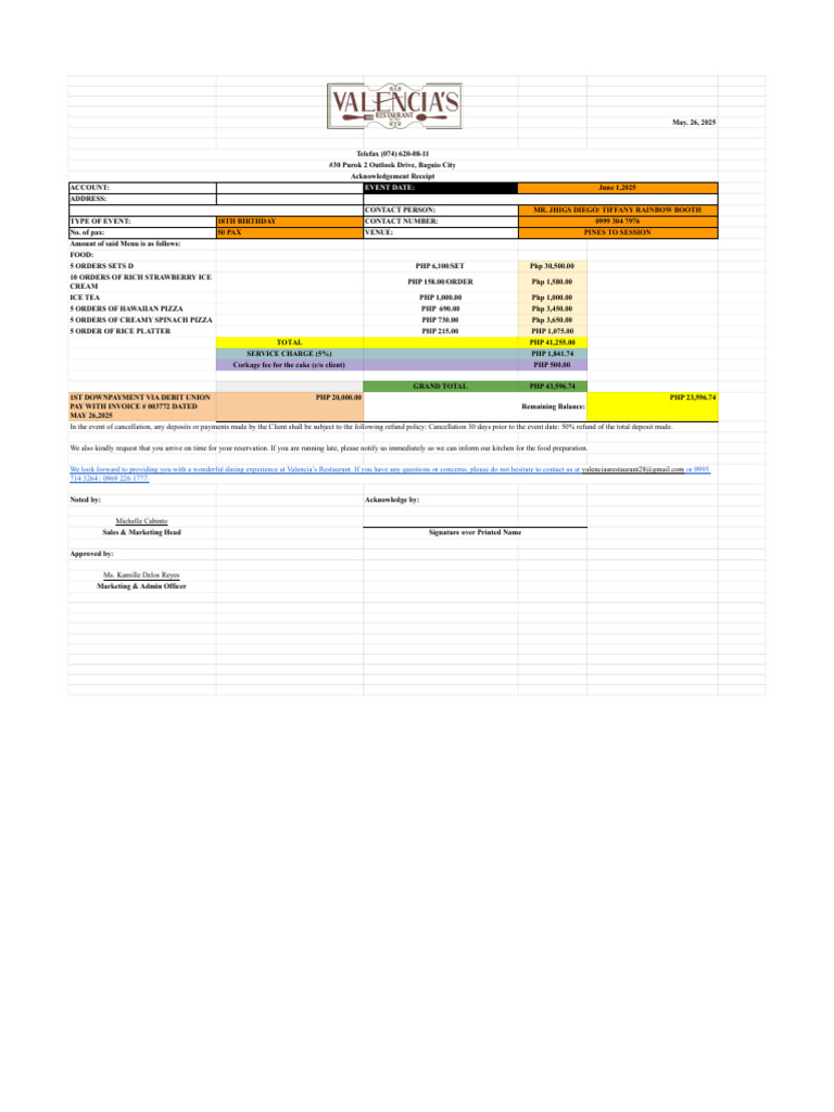 18th Birthday Event Acknowledgment Receipt | PDF | Payments
