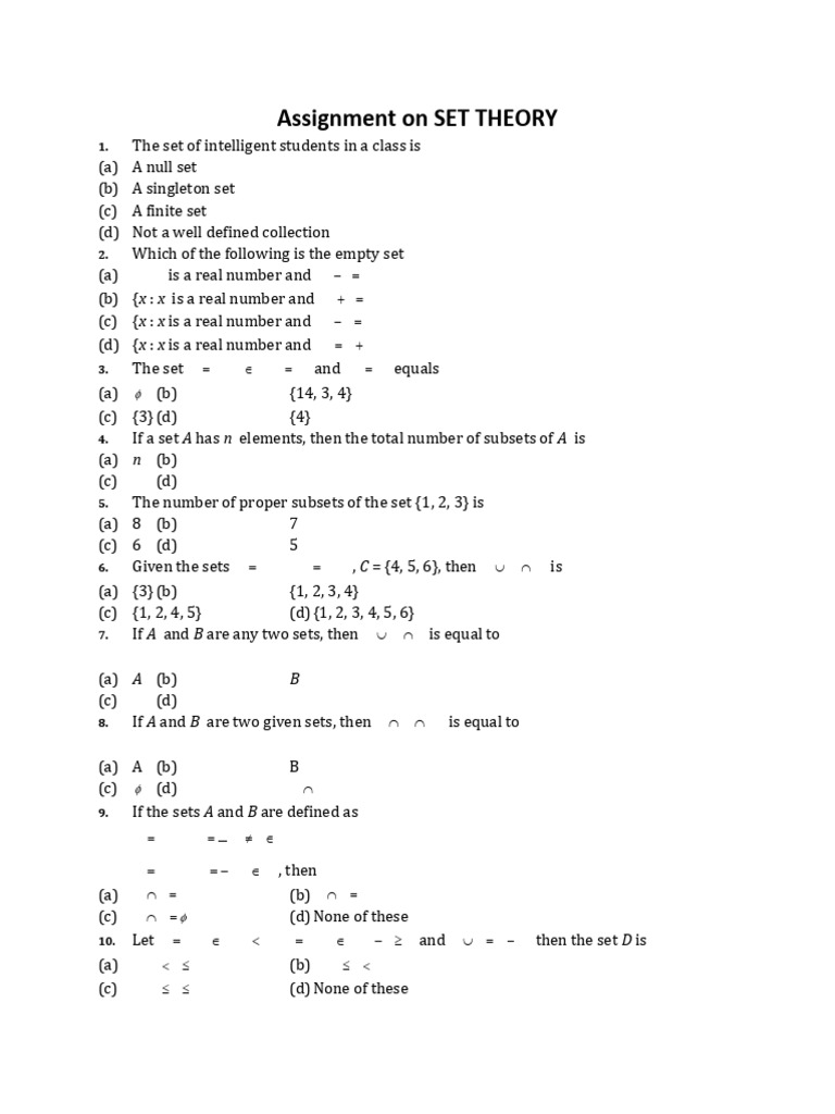 Set Theory Assignment Questions | PDF | Mathematical Logic ...