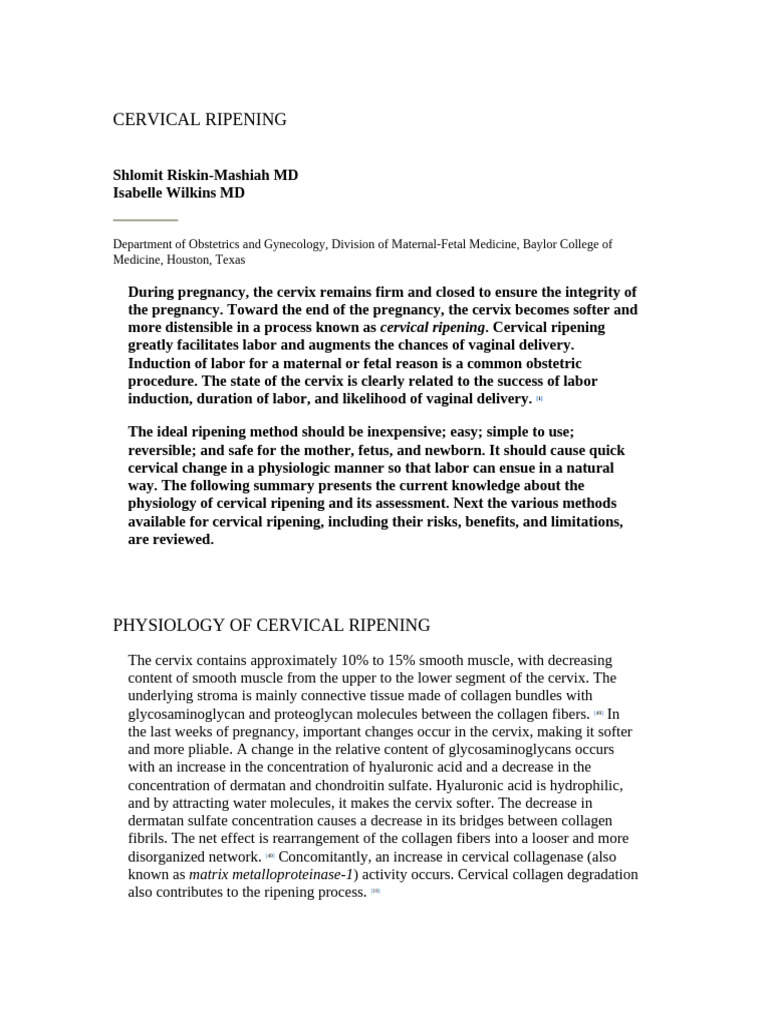 Cervical Ripening Edit | PDF | Childbirth | Medical Specialties