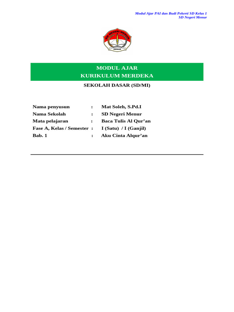 Modul Ajar PAI Kelas 1 SD Merdeka | PDF
