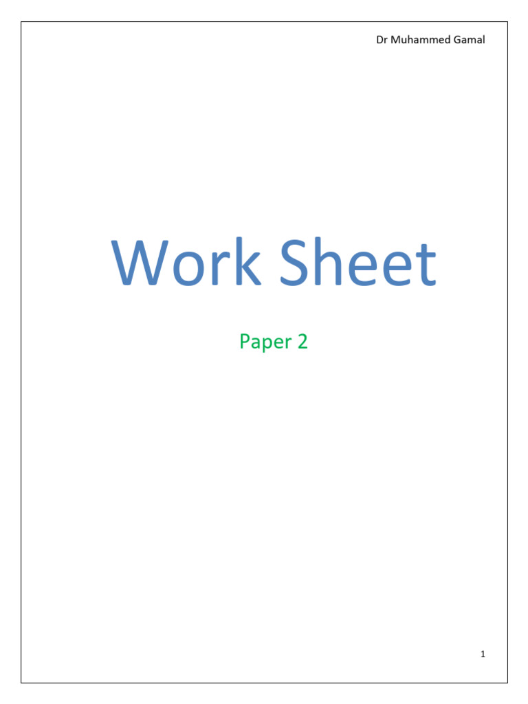 Work Sheet Final Revision Paper 2 | PDF