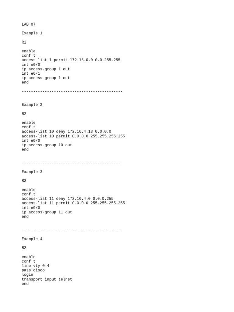 Cisco Router Access Control Examples | PDF