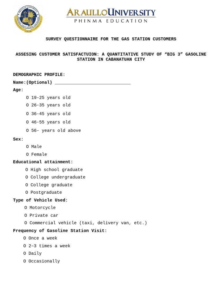 Customer Satisfaction Survey for Gas Stations | PDF | Filling Station