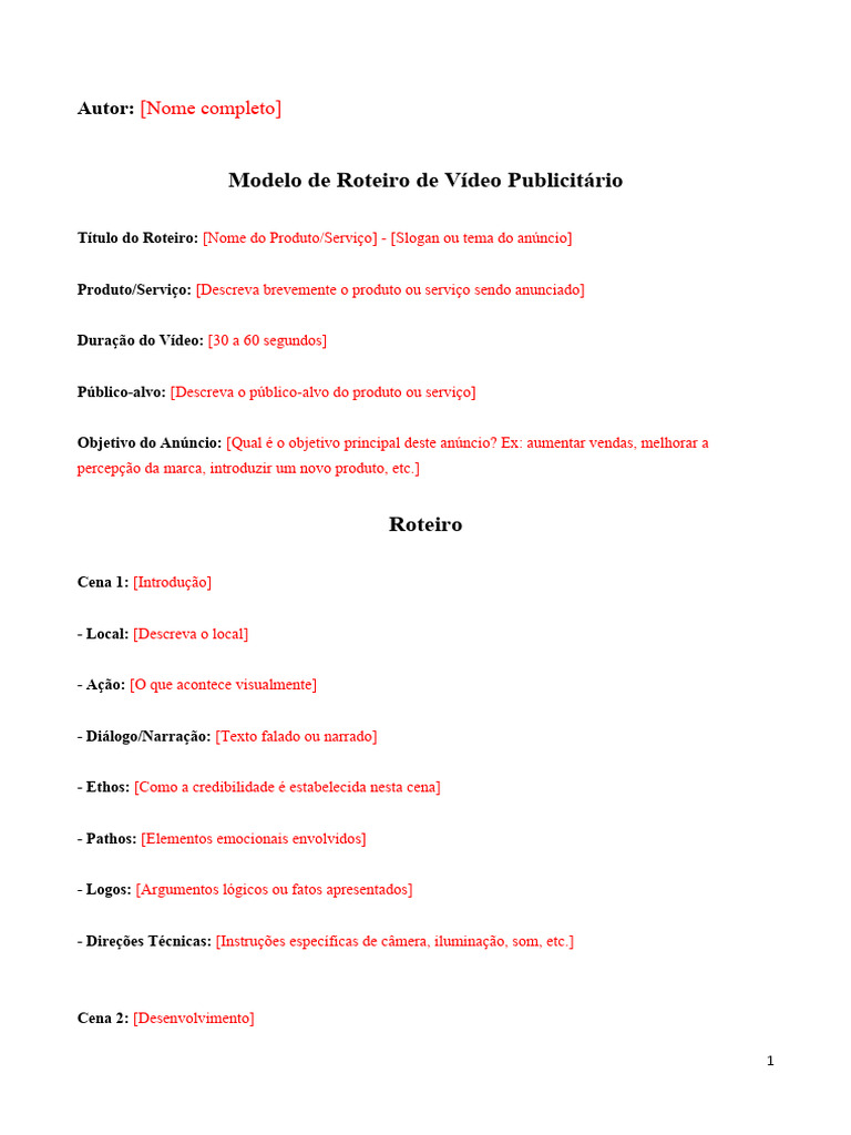 Modelo de Roteiro para Vídeo Publicitário | PDF