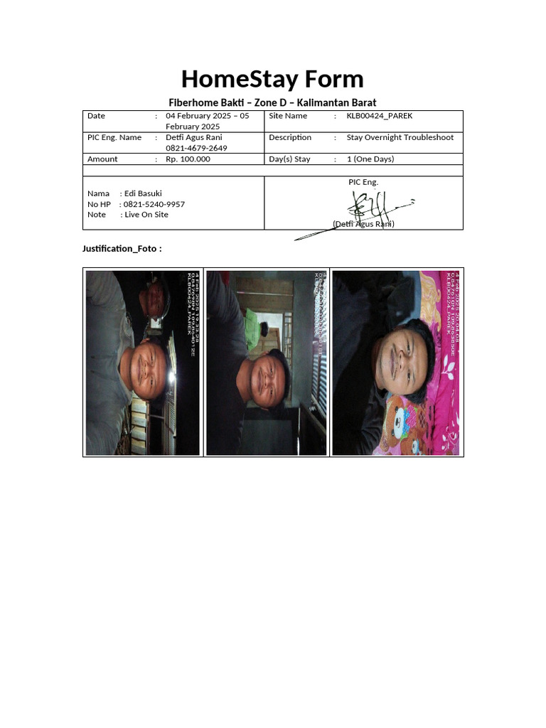 Detfi Agus Rani Home Stay Form KLB00424 PAREK 04022025 | PDF