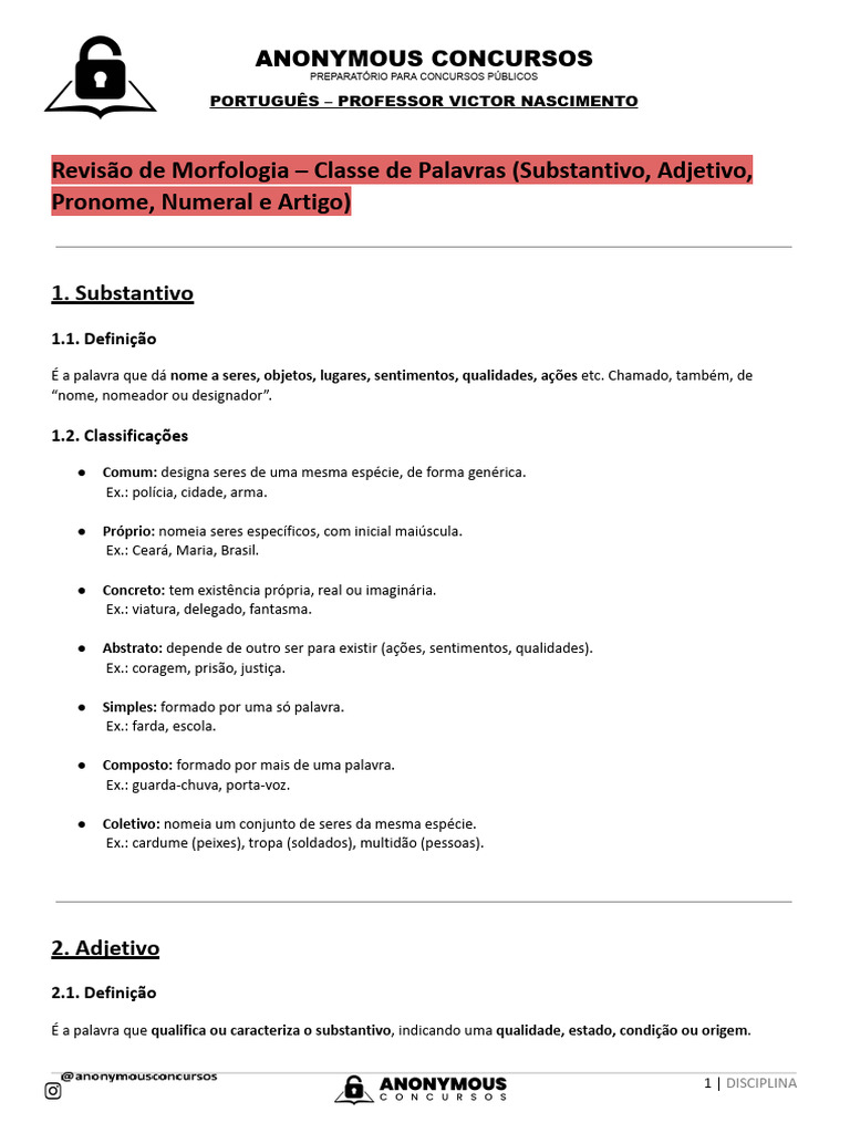 Morfologia: Classes de Palavras em Português | PDF | Pronome | Adjetivo