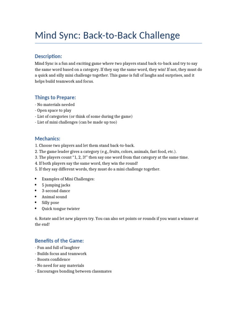 Mind Sync: Teamwork Game Guide | PDF