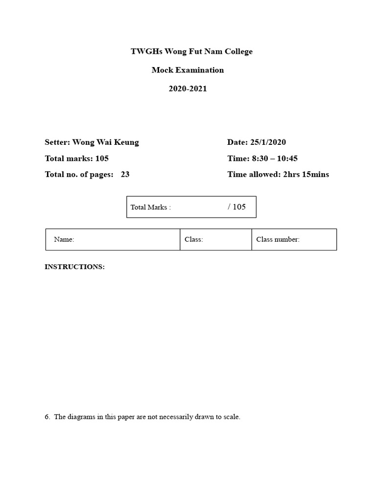 F6 Mathematics Mock Exam Paper I | PDF | Elementary Geometry ...