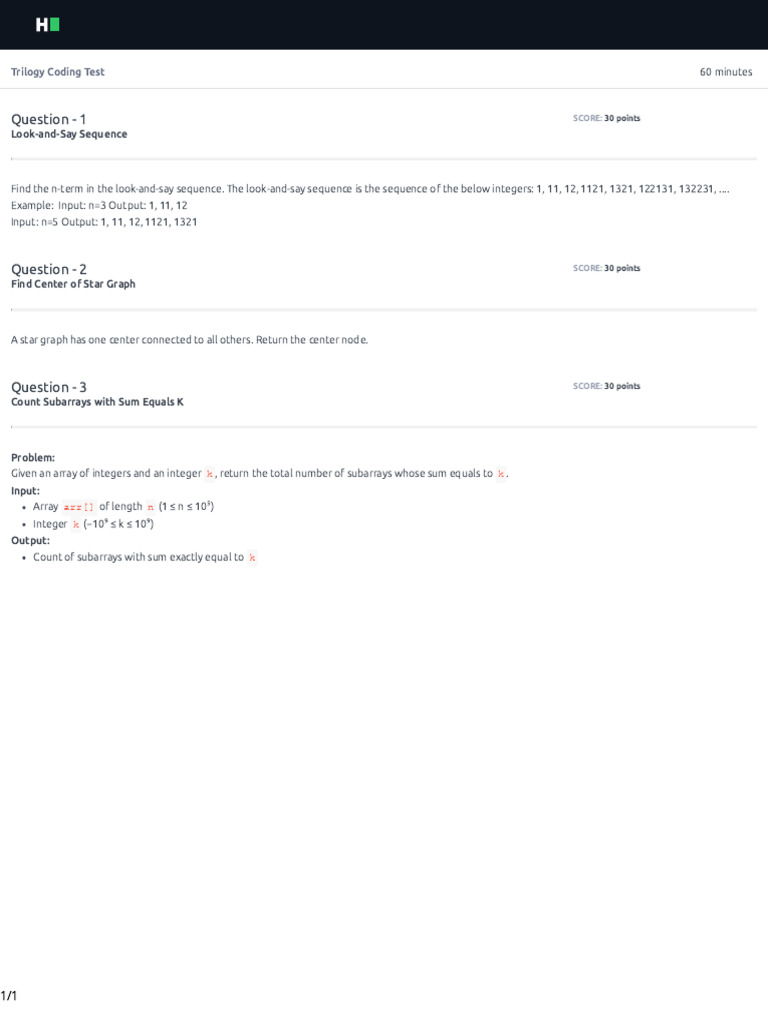 Trilogy Coding Test Questions | PDF