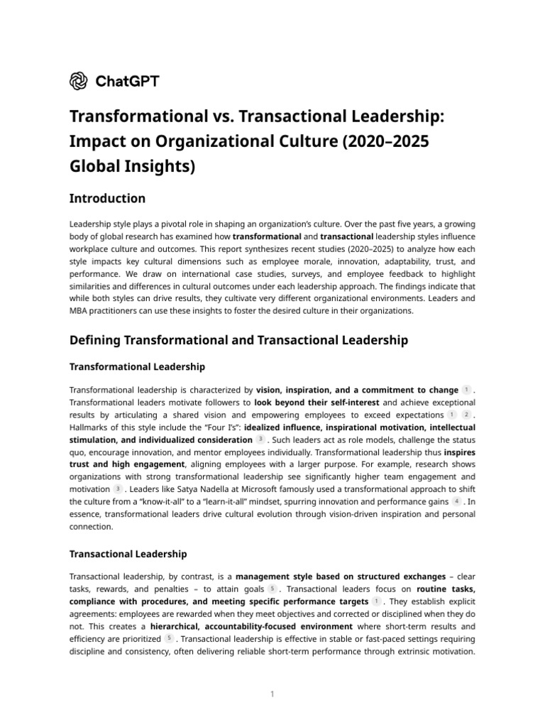 Transformational vs. Transactional Leadership - Impact On ...