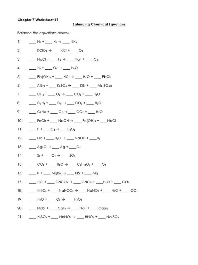 Printables Balancing Worksheet 1 balancing chemical equations worksheet 3 answers davezan
