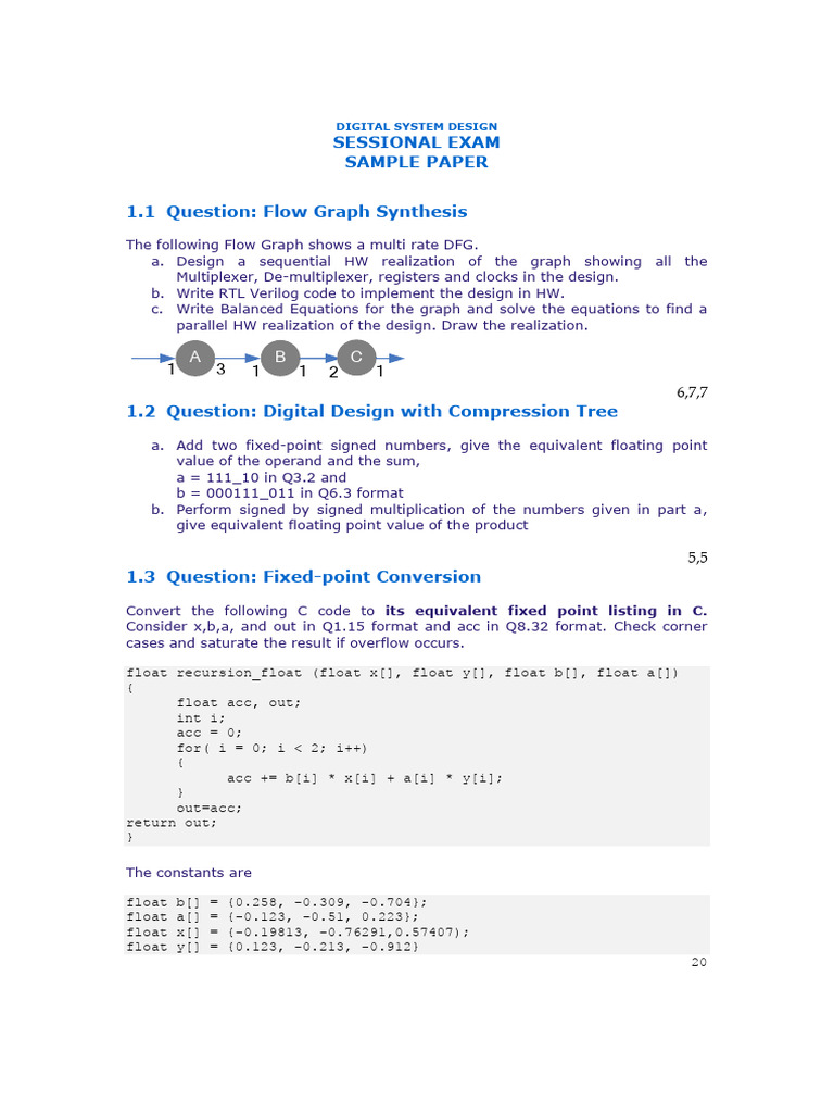 Digital System Design Sessional Exam | PDF