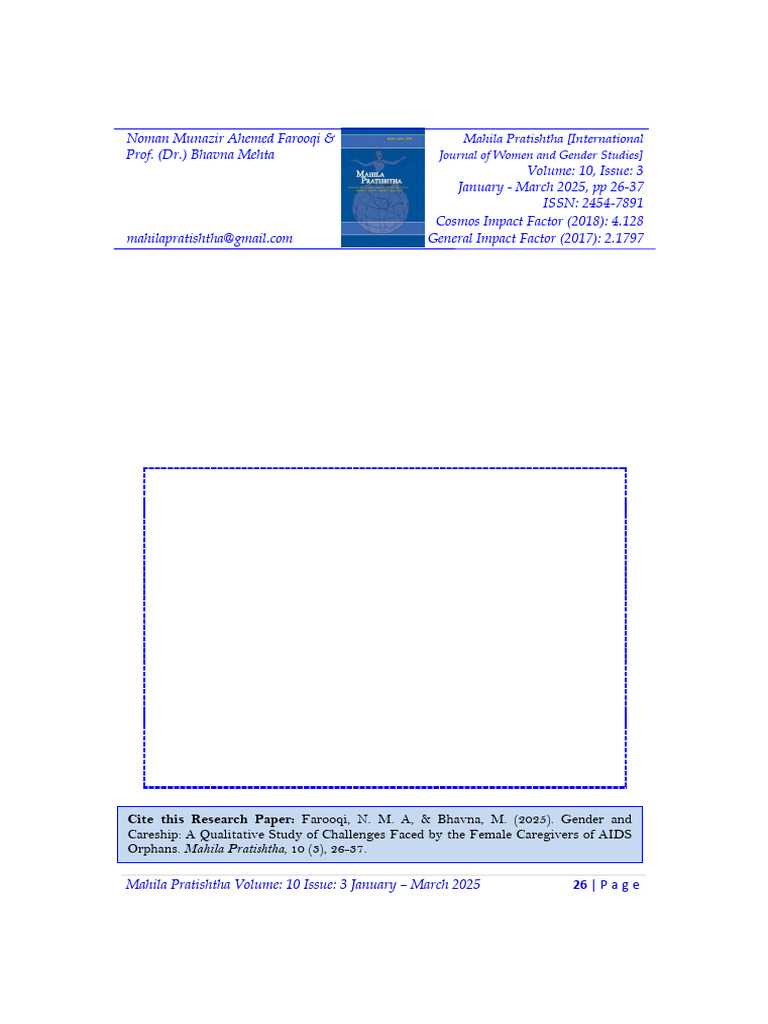 Gender and Careship: A Qualitative Study of Challenges Faced by The ...