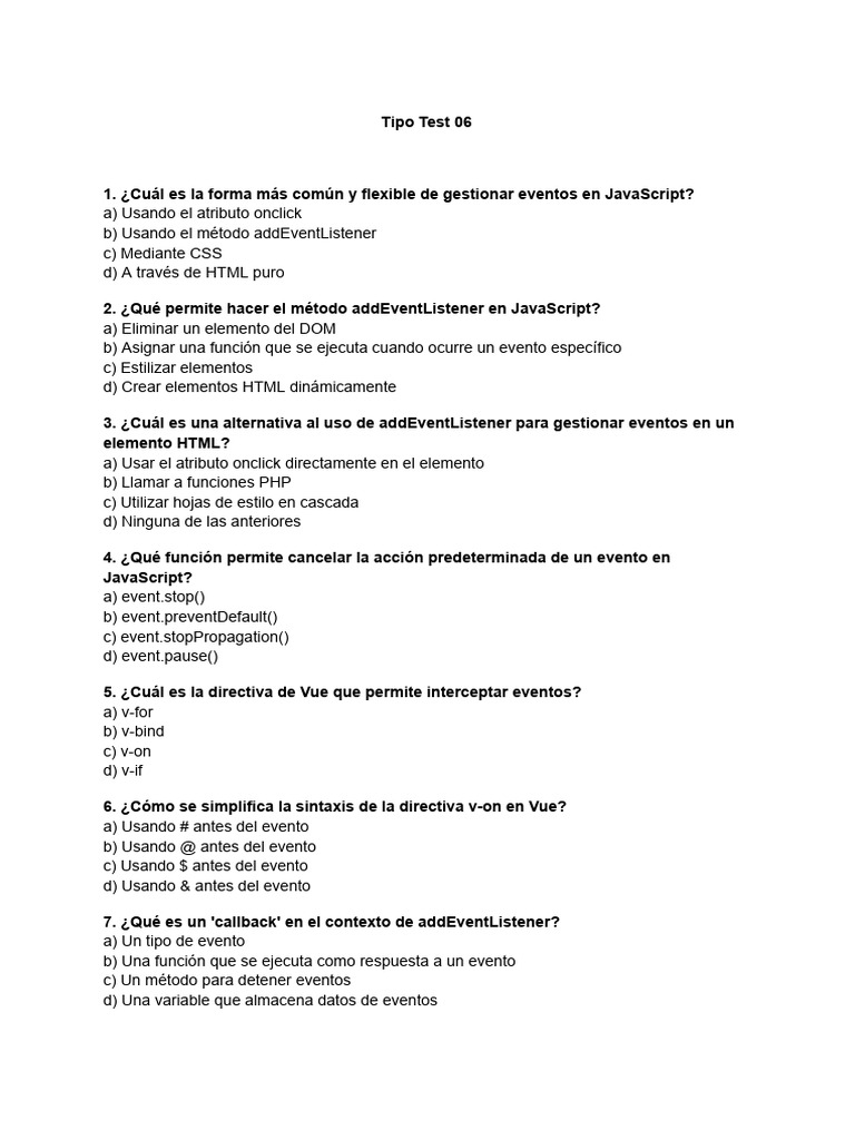 Preguntas sobre eventos en JavaScript y Vue | PDF | Script Java ...