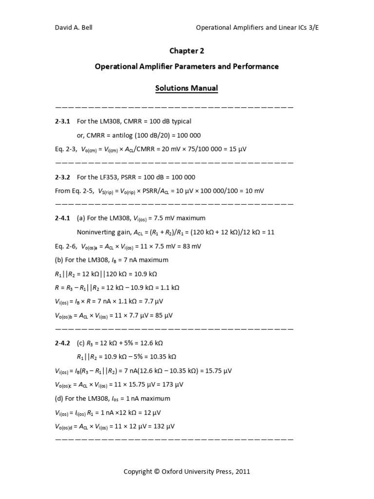 349 39 Solutions Instructor Manual Chapter 2 Operational Amplifier ...