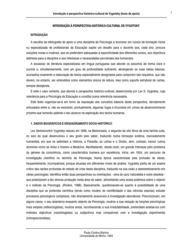 Introducao A Perspectiva Historico Cultu | PDF | Psicologia | Aprendizado