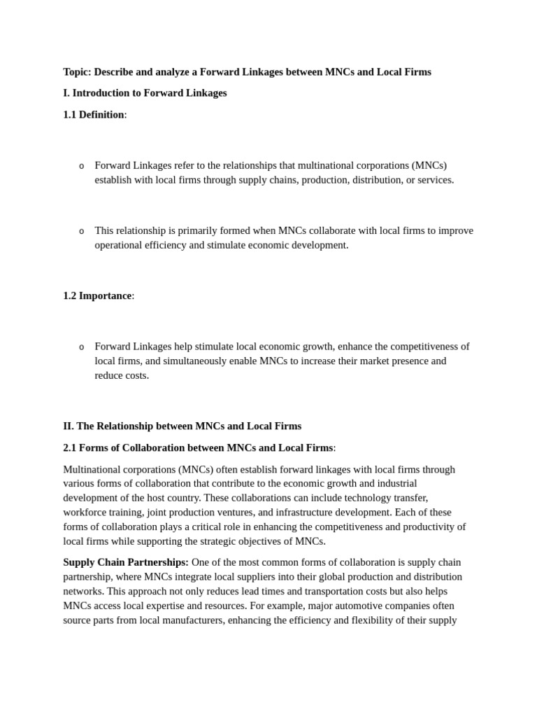 Topic Describe and Analyze A Forward Linkages Between MNCs and Local ...