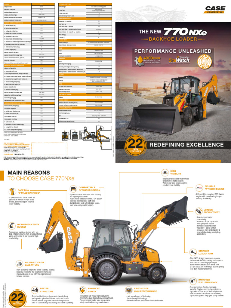 Case 770NXe Backhoe Loader Overview | PDF | Loader (Equipment) | Engines