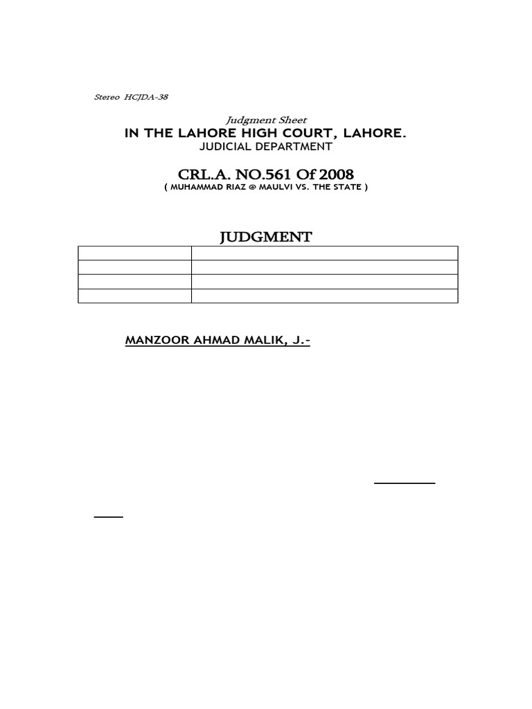 Lahore High Court Murder Appeal Judgment | PDF | Acquittal | Criminal ...