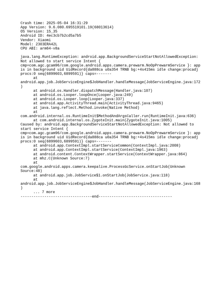 Crash Report for Xiaomi Device | PDF