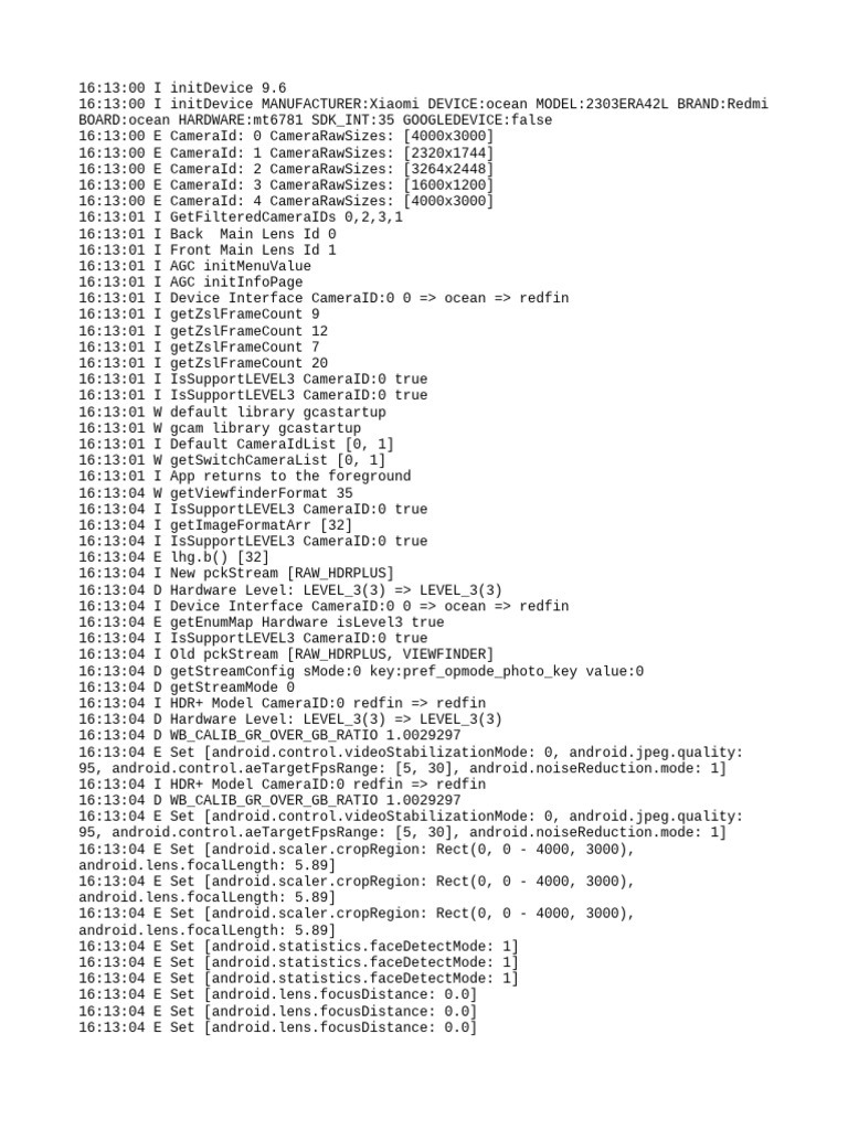 Xiaomi Redmi Camera Initialization Log | PDF