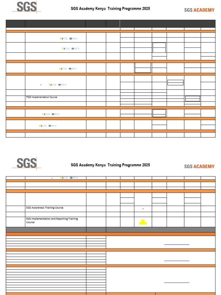 SGS Academy Kenya Training Calendar 2025 | PDF | Hazard Analysis And ...
