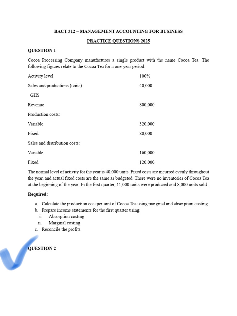 Management Accounting Practice Questions | PDF | Cost Of Goods Sold ...