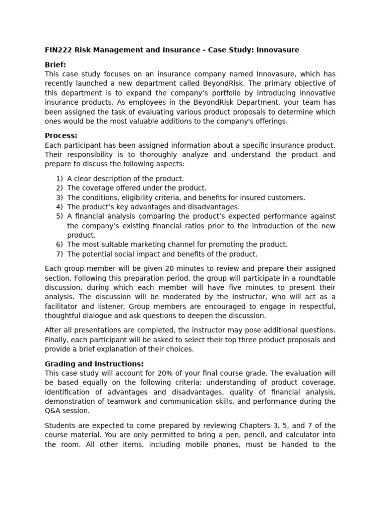 Case Study - Instructions and Rubrics | PDF | Insurance | Human ...