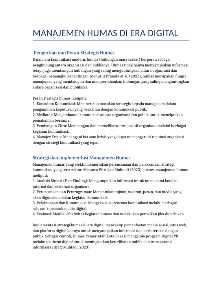 Manajemen Humas di Era Digital | PDF