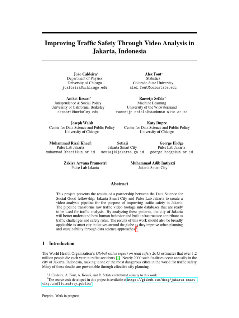 Traffic Safety Video Analysis in Jakarta | PDF | Image Segmentation ...
