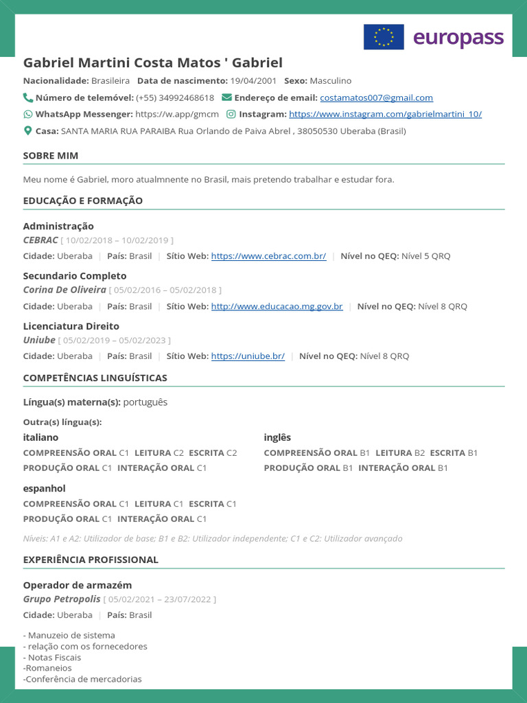 Nível QEQ Licenciatura em Direito | PDF