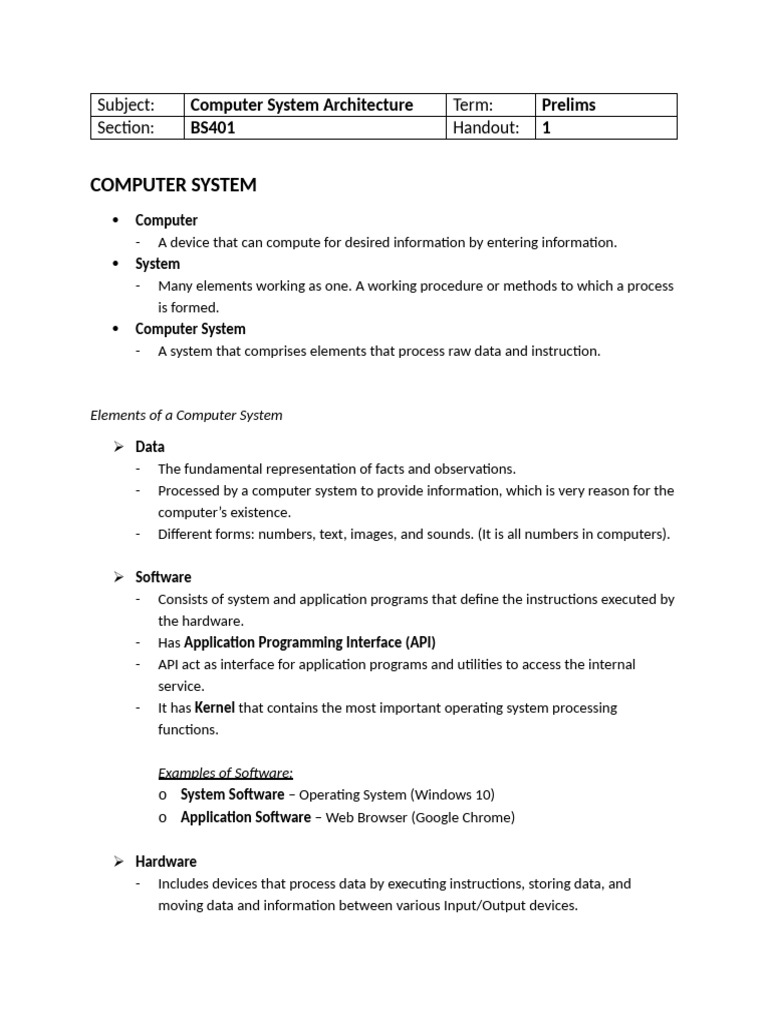 CSA Prelims Reviewer Handout 1 | PDF | Computer Data Storage ...