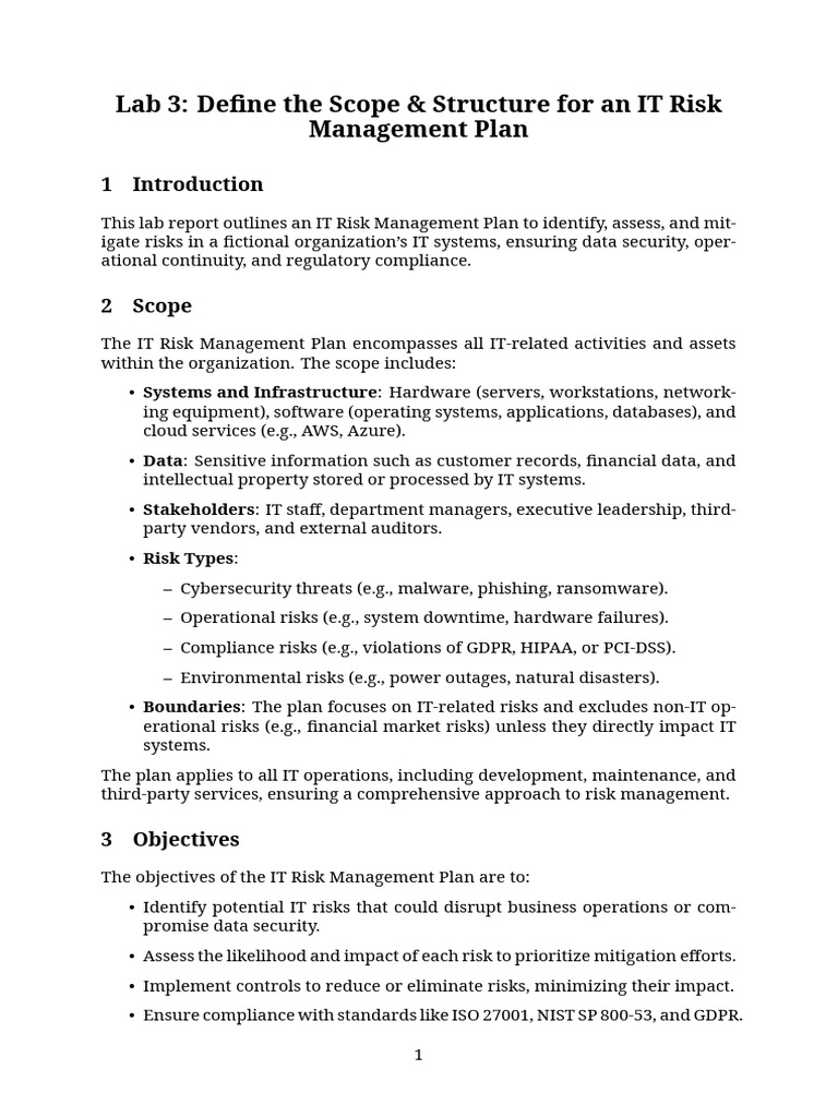 IT Risk Management Plan Overview | PDF | Risk Management | Security