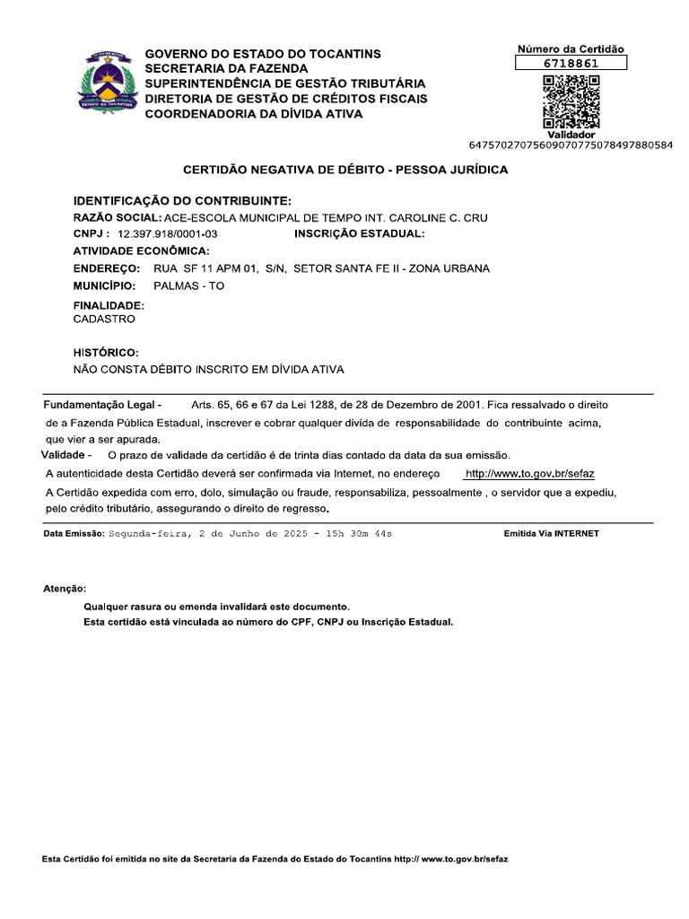 Certidão - Estadual | PDF