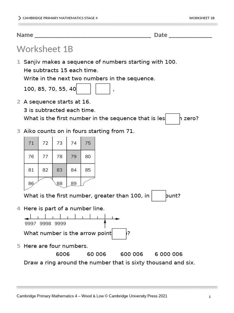 Stage 4 Cambridge Maths Worksheet 1B | PDF