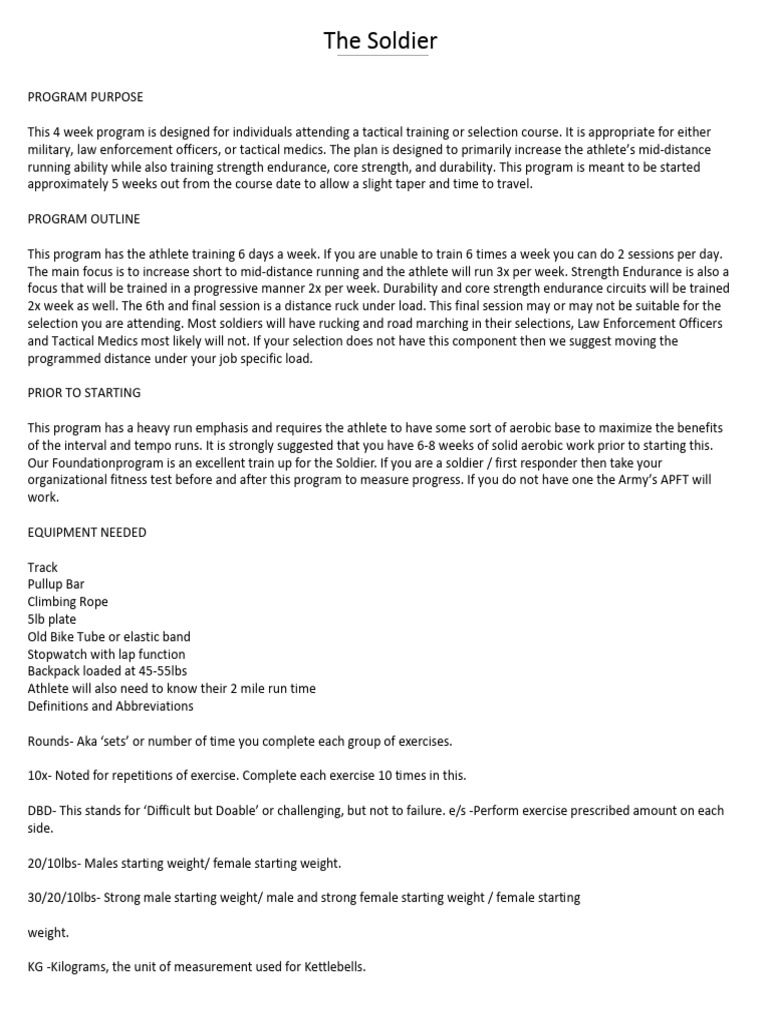 Tactical Training Program for Soldiers | PDF | Physical Fitness ...
