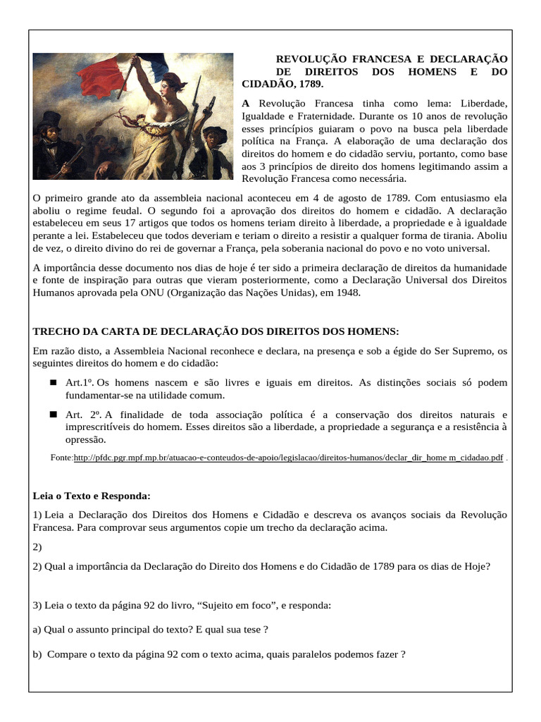 Revolução Francesa e Direitos Humanos 1789 | PDF | Direitos Humanos ...