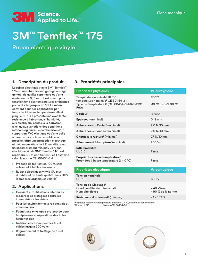 Ruban électrique vinyle 3M™ Temflex™ 175 | PDF | Matériaux