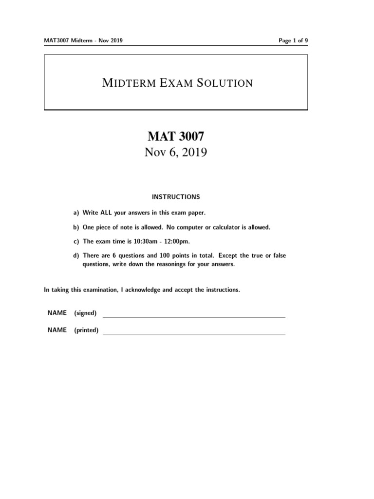 MAT3007 Midterm Solutions - Nov 2019 | PDF | Linear Programming ...