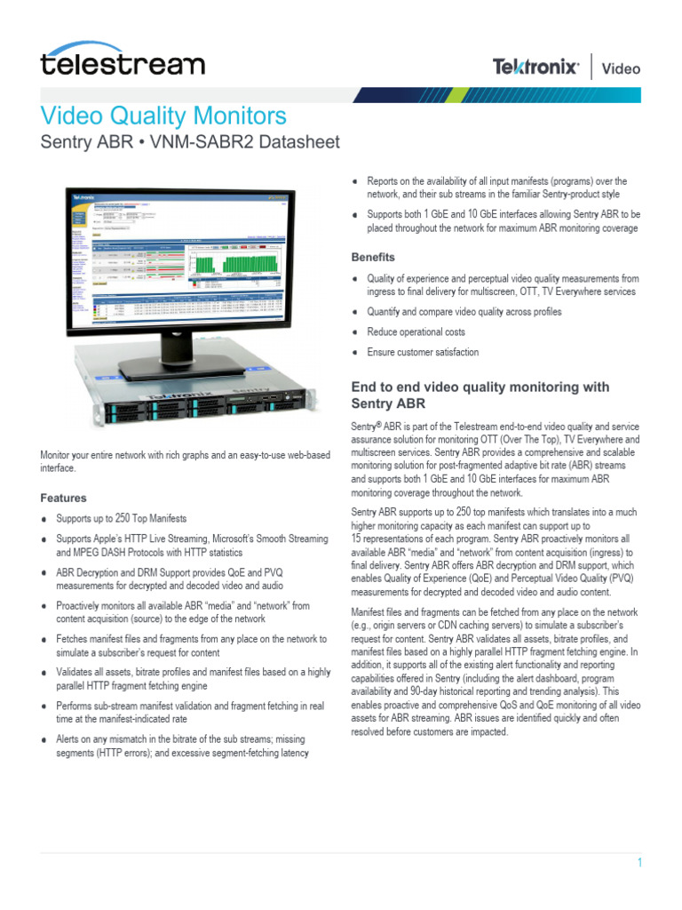 Sentry ABR Video Quality Monitor Datasheet 2CW612202 | PDF | Multimedia ...